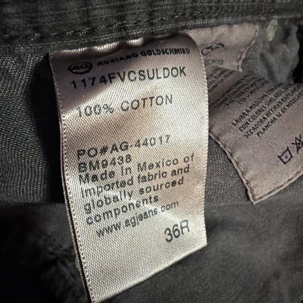 AG Adriano Goldschmied The Graduate Pants Mens 36x34 Gray Corduroy Tailored Leg - Picture 9 of 11